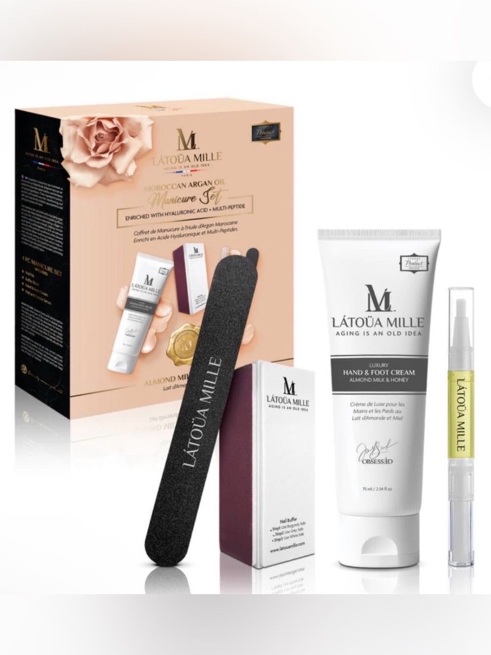 Latoua Mille Hand & Foot Cream, Moroccan Cuticle Oil Manicure Set - Retail $180